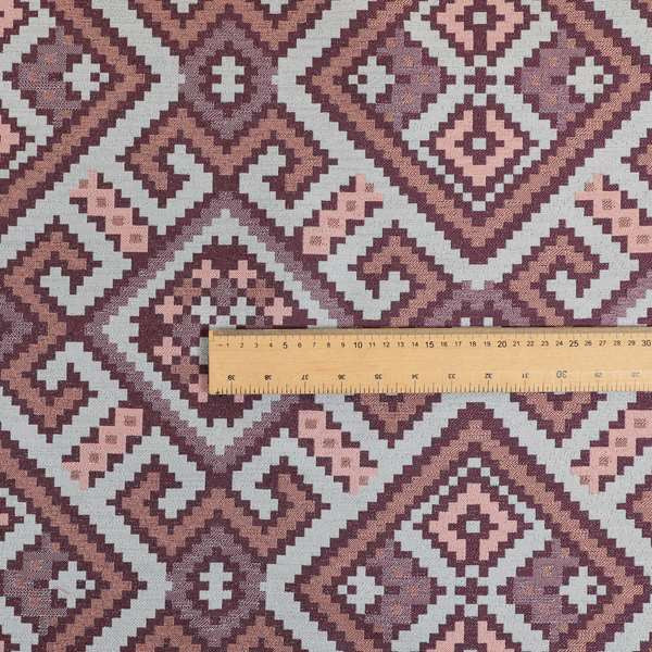 Inegal Modern Kilim Tetris Geometric Pattern Upholstery Furnishing Fabric In Purple Pink CTR-638 - Made To Measure Curtains