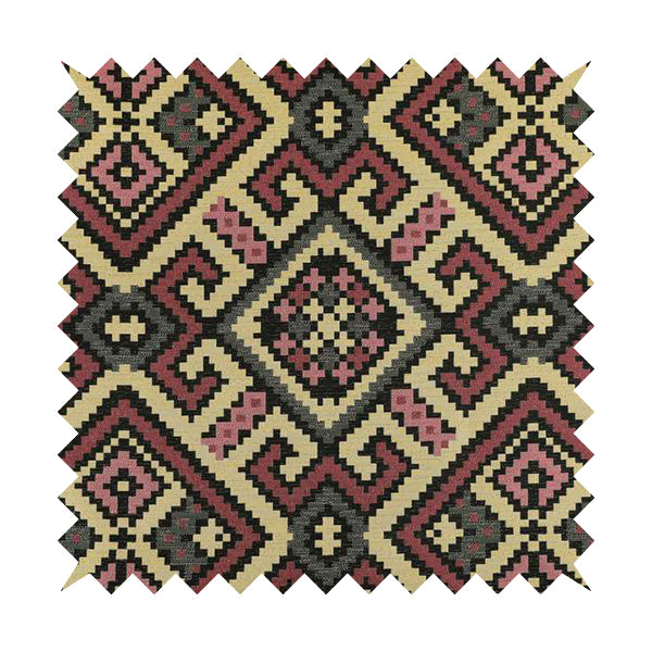 Inegal Modern Kilim Tetris Geometric Pattern Upholstery Furnishing Fabric In Black Beige Pink CTR-639