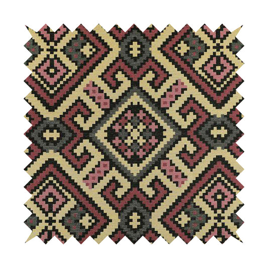 Inegal Modern Kilim Tetris Geometric Pattern Upholstery Furnishing Fabric In Black Beige Pink CTR-639