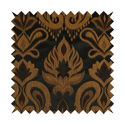 Menuett Floral Damask Pattern Upholstery Curtain Furnishing Fabric In Black Gold CTR-640