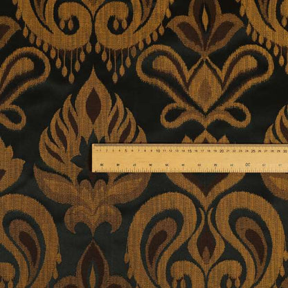 Menuett Floral Damask Pattern Upholstery Curtain Furnishing Fabric In Black Gold CTR-640 - Roman Blinds