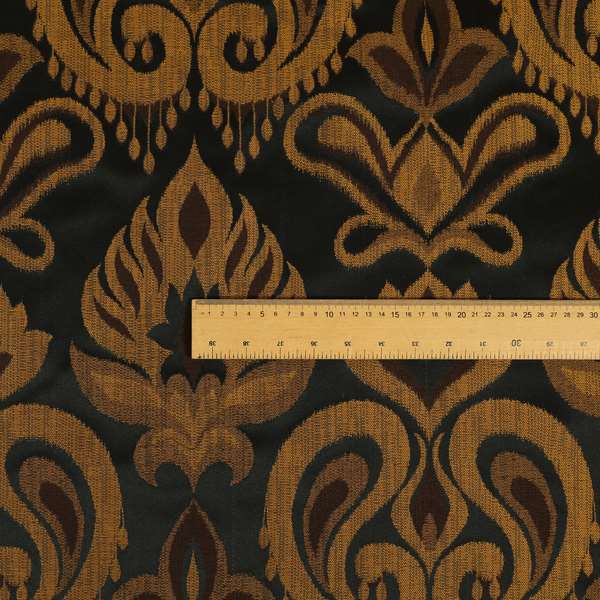 Menuett Floral Damask Pattern Upholstery Curtain Furnishing Fabric In Black Gold CTR-640 - Made To Measure Curtains