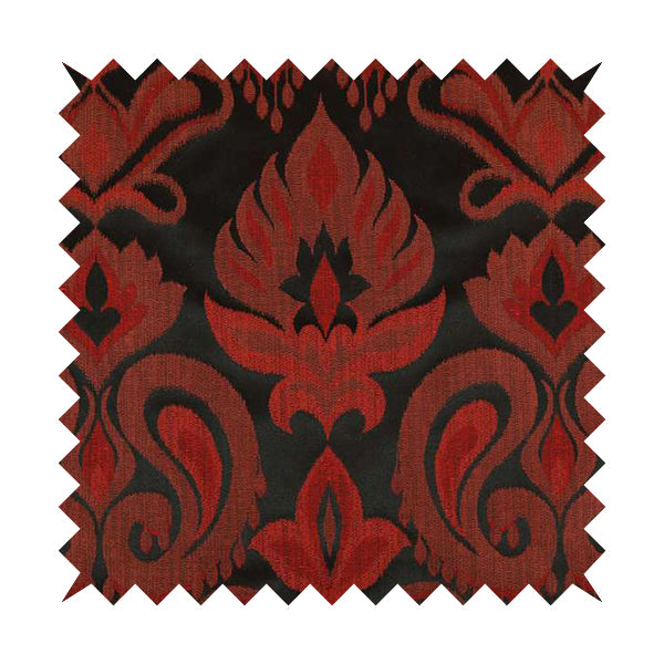 Menuett Floral Damask Pattern Upholstery Curtain Furnishing Fabric In Black Red CTR-641 - Roman Blinds