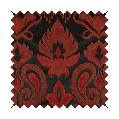 Menuett Floral Damask Pattern Upholstery Curtain Furnishing Fabric In Black Red CTR-641 - Made To Measure Curtains