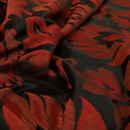 Menuett Floral Damask Pattern Upholstery Curtain Furnishing Fabric In Black Red CTR-641 - Roman Blinds