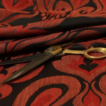 Menuett Floral Damask Pattern Upholstery Curtain Furnishing Fabric In Black Red CTR-641 - Made To Measure Curtains