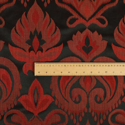 Menuett Floral Damask Pattern Upholstery Curtain Furnishing Fabric In Black Red CTR-641 - Made To Measure Curtains