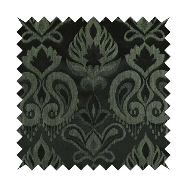Menuett Floral Damask Pattern Upholstery Curtain Furnishing Fabric In Black Green CTR-642