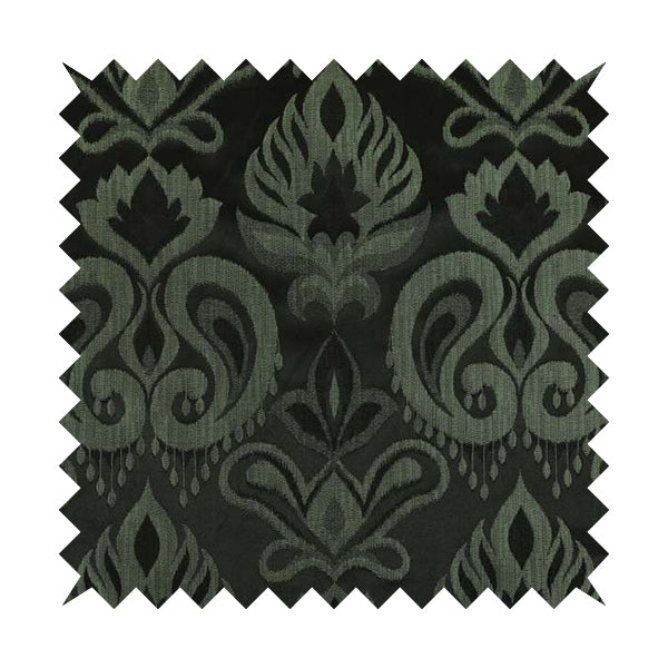 Menuett Floral Damask Pattern Upholstery Curtain Furnishing Fabric In Black Green CTR-642 - Made To Measure Curtains