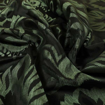 Menuett Floral Damask Pattern Upholstery Curtain Furnishing Fabric In Black Green CTR-642 - Made To Measure Curtains