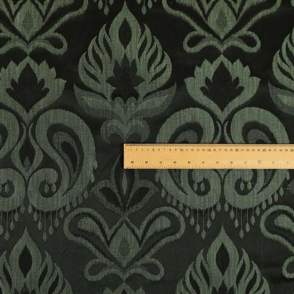 Menuett Floral Damask Pattern Upholstery Curtain Furnishing Fabric In Black Green CTR-642 - Roman Blinds