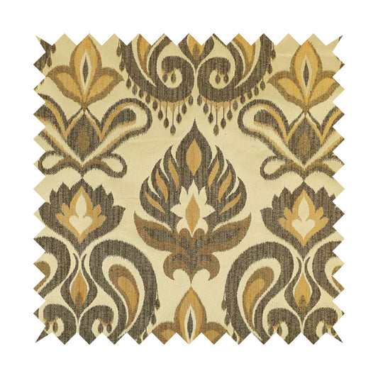 Menuett Floral Damask Pattern Upholstery Curtain Furnishing Fabric In Cream Brown CTR-643