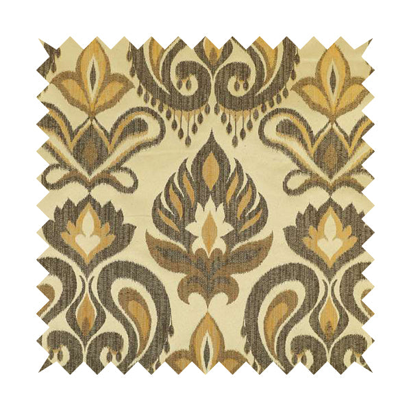 Menuett Floral Damask Pattern Upholstery Curtain Furnishing Fabric In Cream Brown CTR-643 - Made To Measure Curtains