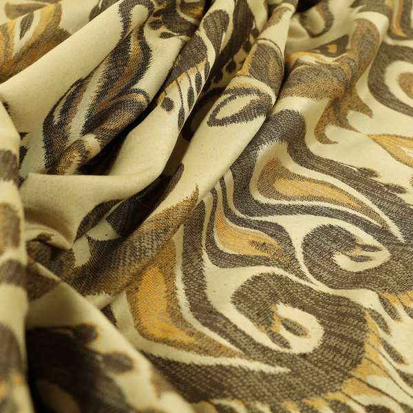 Menuett Floral Damask Pattern Upholstery Curtain Furnishing Fabric In Cream Brown CTR-643 - Roman Blinds