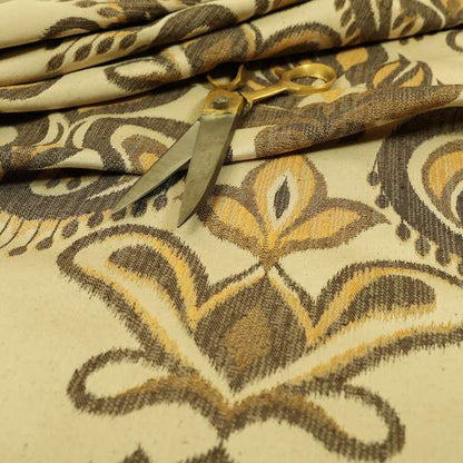 Menuett Floral Damask Pattern Upholstery Curtain Furnishing Fabric In Cream Brown CTR-643 - Made To Measure Curtains