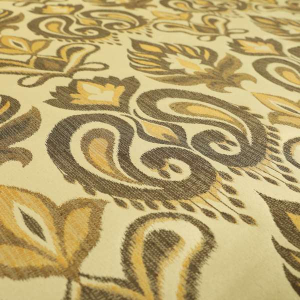 Menuett Floral Damask Pattern Upholstery Curtain Furnishing Fabric In Cream Brown CTR-643 - Made To Measure Curtains