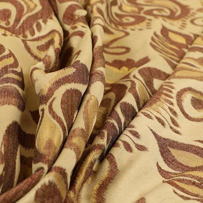 Menuett Floral Damask Pattern Upholstery Curtain Furnishing Fabric In Cream Bronze CTR-644