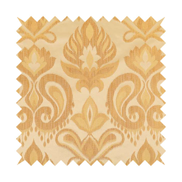 Menuett Floral Damask Pattern Upholstery Curtain Furnishing Fabric In Yellow CTR-645 - Roman Blinds