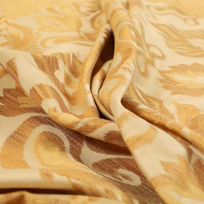 Menuett Floral Damask Pattern Upholstery Curtain Furnishing Fabric In Yellow CTR-645