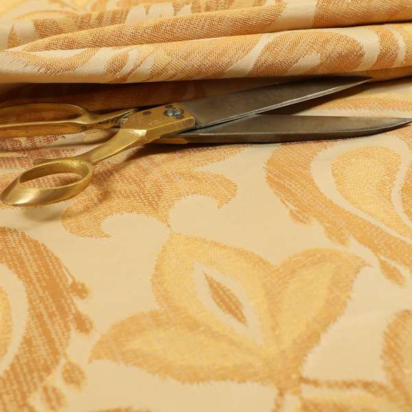 Menuett Floral Damask Pattern Upholstery Curtain Furnishing Fabric In Yellow CTR-645 - Roman Blinds