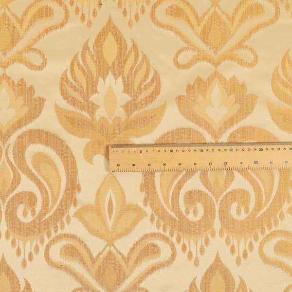 Menuett Floral Damask Pattern Upholstery Curtain Furnishing Fabric In Yellow CTR-645 - Roman Blinds