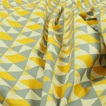 Freedom Printed Velvet Fabric Collection Le Triangle Modern Design In Yellow Grey Colours Upholstery Fabric CTR-65 - Roman Blinds