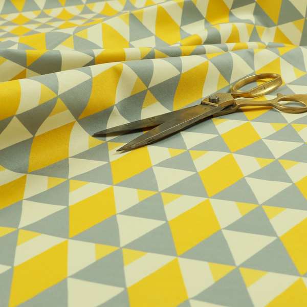 Freedom Printed Velvet Fabric Collection Le Triangle Modern Design In Yellow Grey Colours Upholstery Fabric CTR-65 - Made To Measure Curtains