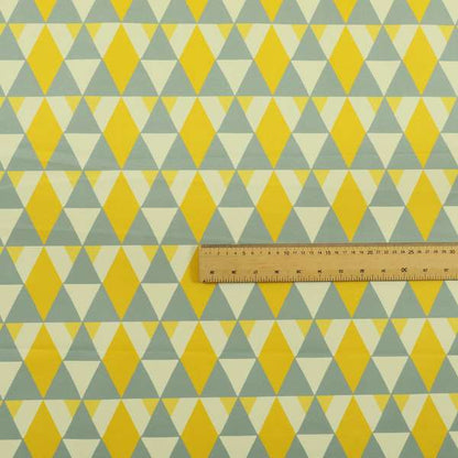 Freedom Printed Velvet Fabric Collection Le Triangle Modern Design In Yellow Grey Colours Upholstery Fabric CTR-65 - Roman Blinds