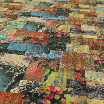 Freedom Printed Velvet Fabric Collection Wonderland Patchwork Pattern In Multi Colours Upholstery Fabric CTR-66