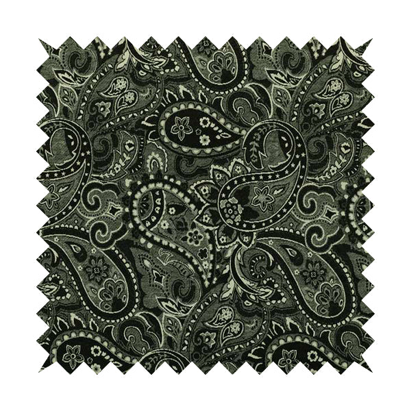 Bruges Life Paisley Pattern Black Chenille Upholstery Curtain Fabric CTR-661 - Roman Blinds