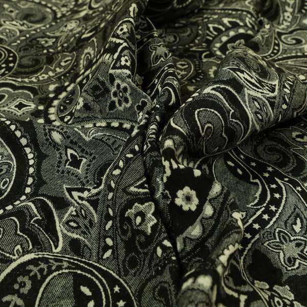 Bruges Life Paisley Pattern Black Chenille Upholstery Curtain Fabric CTR-661 - Roman Blinds