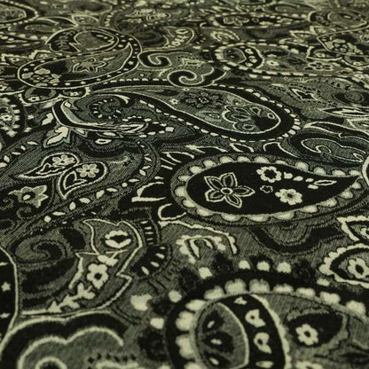 Bruges Life Paisley Pattern Black Chenille Upholstery Curtain Fabric CTR-661 - Roman Blinds