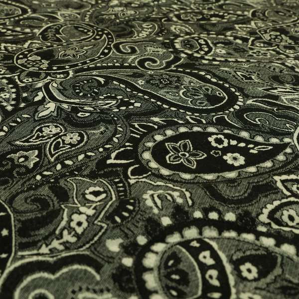 Bruges Life Paisley Pattern Black Chenille Upholstery Curtain Fabric CTR-661 - Made To Measure Curtains