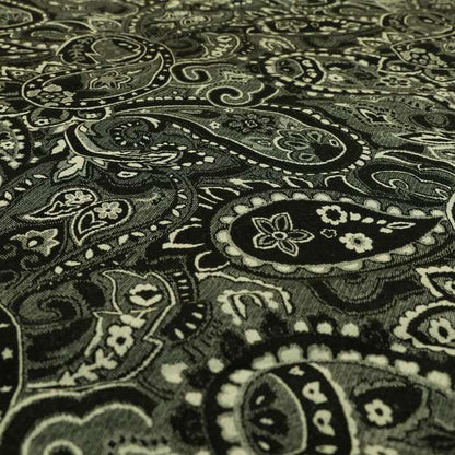 Bruges Life Paisley Pattern Black Chenille Upholstery Curtain Fabric CTR-661 - Made To Measure Curtains