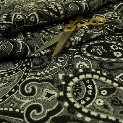 Bruges Life Paisley Pattern Black Chenille Upholstery Curtain Fabric CTR-661 - Roman Blinds