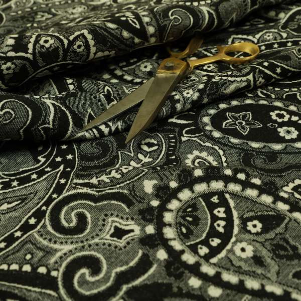 Bruges Life Paisley Pattern Black Chenille Upholstery Curtain Fabric CTR-661
