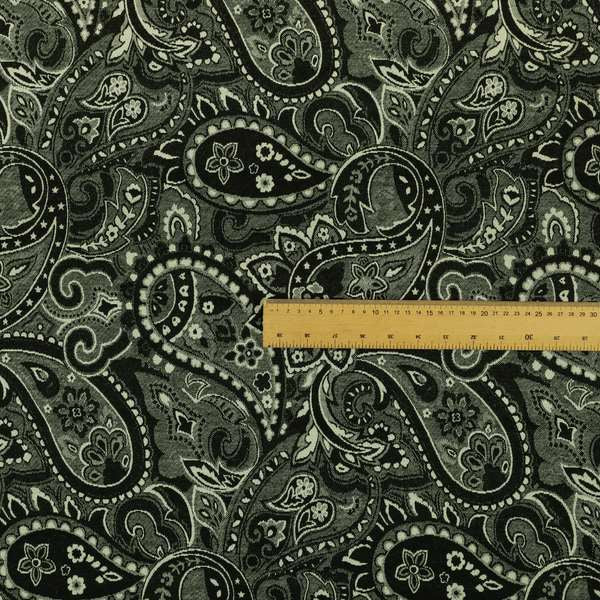 Bruges Life Paisley Pattern Black Chenille Upholstery Curtain Fabric CTR-661