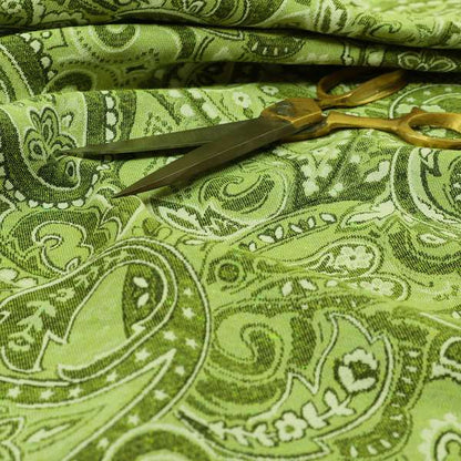 Bruges Life Paisley Pattern Green Chenille Upholstery Curtain Fabric CTR-662 - Roman Blinds