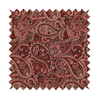 Bruges Life Paisley Pattern Red Chenille Upholstery Curtain Fabric CTR-663 - Made To Measure Curtains