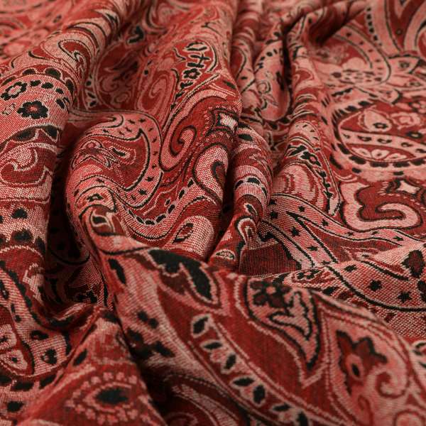 Bruges Life Paisley Pattern Red Chenille Upholstery Curtain Fabric CTR-663 - Made To Measure Curtains