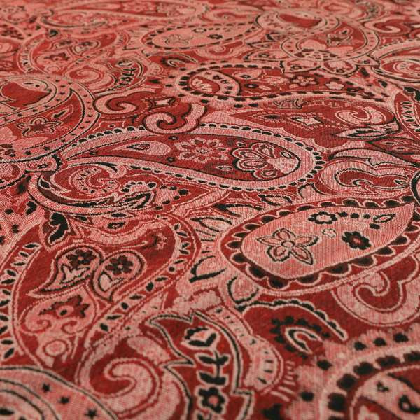 Bruges Life Paisley Pattern Red Chenille Upholstery Curtain Fabric CTR-663 - Made To Measure Curtains