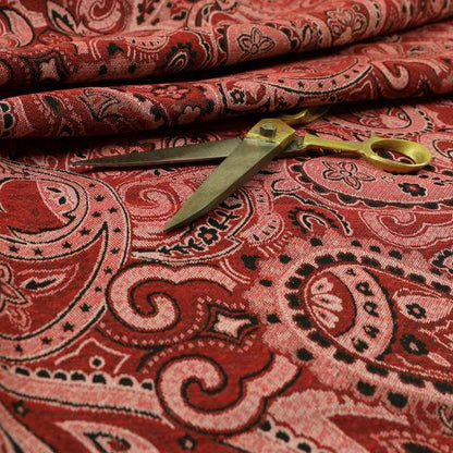 Bruges Life Paisley Pattern Red Chenille Upholstery Curtain Fabric CTR-663