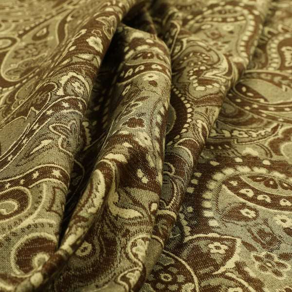 Bruges Life Paisley Pattern Brown Chenille Upholstery Curtain Fabric CTR-664