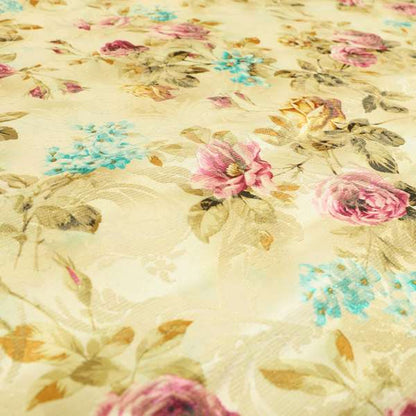 Fabienne Floral Colourful Printed Glitter Effect Velour Purple Upholstery Fabric CTR-667 - Roman Blinds