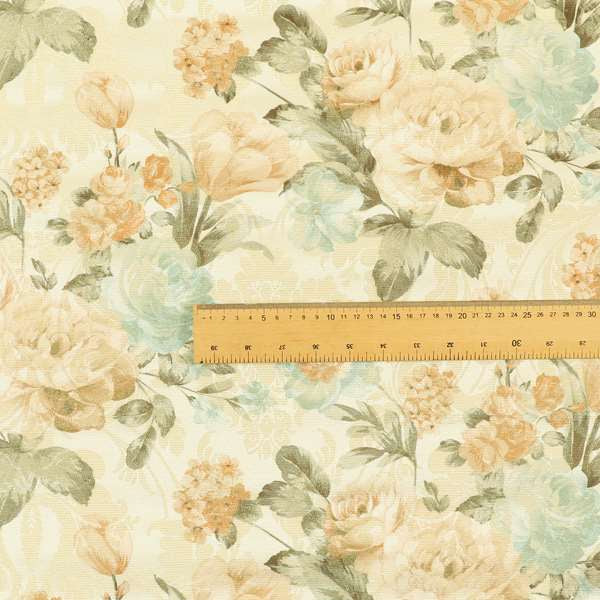 Fabienne Floral Colourful Printed Glitter Effect Velour Orange Upholstery Fabric CTR-669 - Roman Blinds