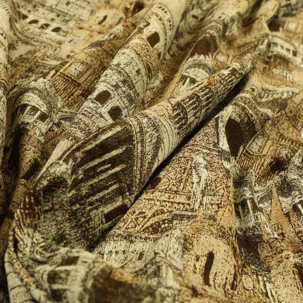 Bruges Modern London Skyline Tourist Landmarks Pattern Brown Chenille Upholstery Fabric CTR-670 - Made To Measure Curtains