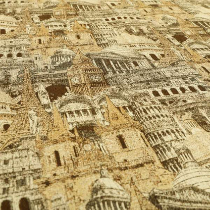 Bruges Modern London Skyline Tourist Landmarks Pattern Brown Chenille Upholstery Fabric CTR-670 - Roman Blinds