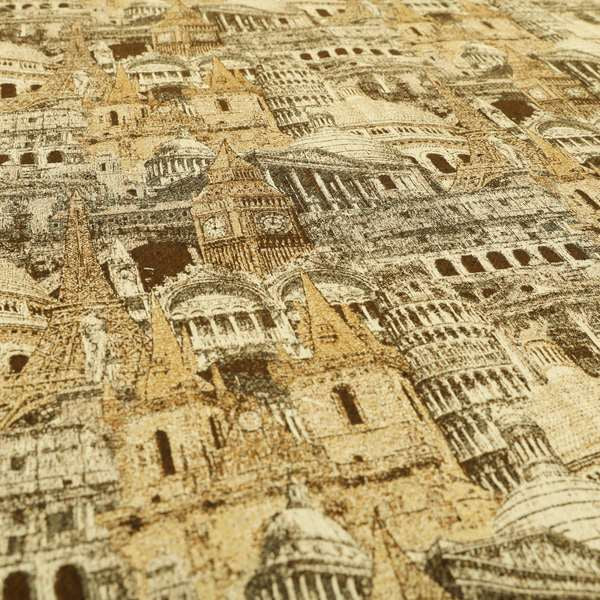 Bruges Modern London Skyline Tourist Landmarks Pattern Brown Chenille Upholstery Fabric CTR-670 - Handmade Cushions