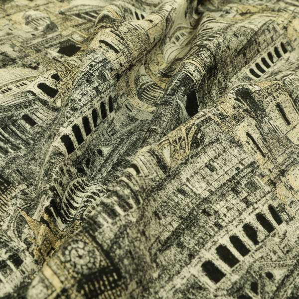 Bruges Modern London Skyline Tourist Landmarks Pattern Grey Chenille Upholstery Fabric CTR-671 - Roman Blinds