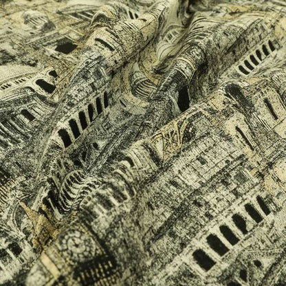 Bruges Modern London Skyline Tourist Landmarks Pattern Grey Chenille Upholstery Fabric CTR-671